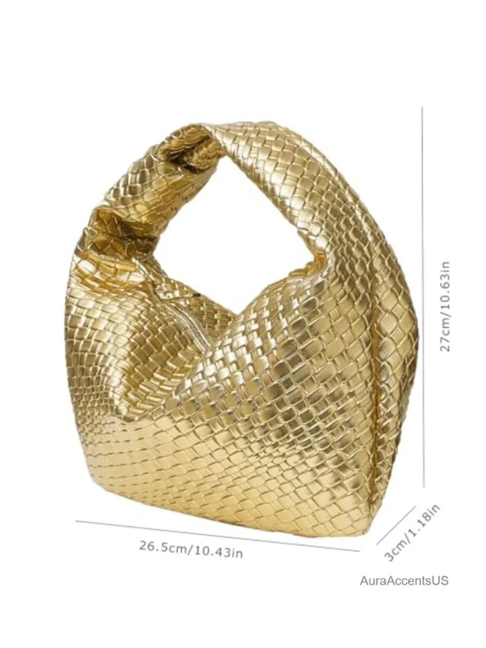 Woven Hobo Bag with Knot Strap Faux Leather Clutch Purse Zipper